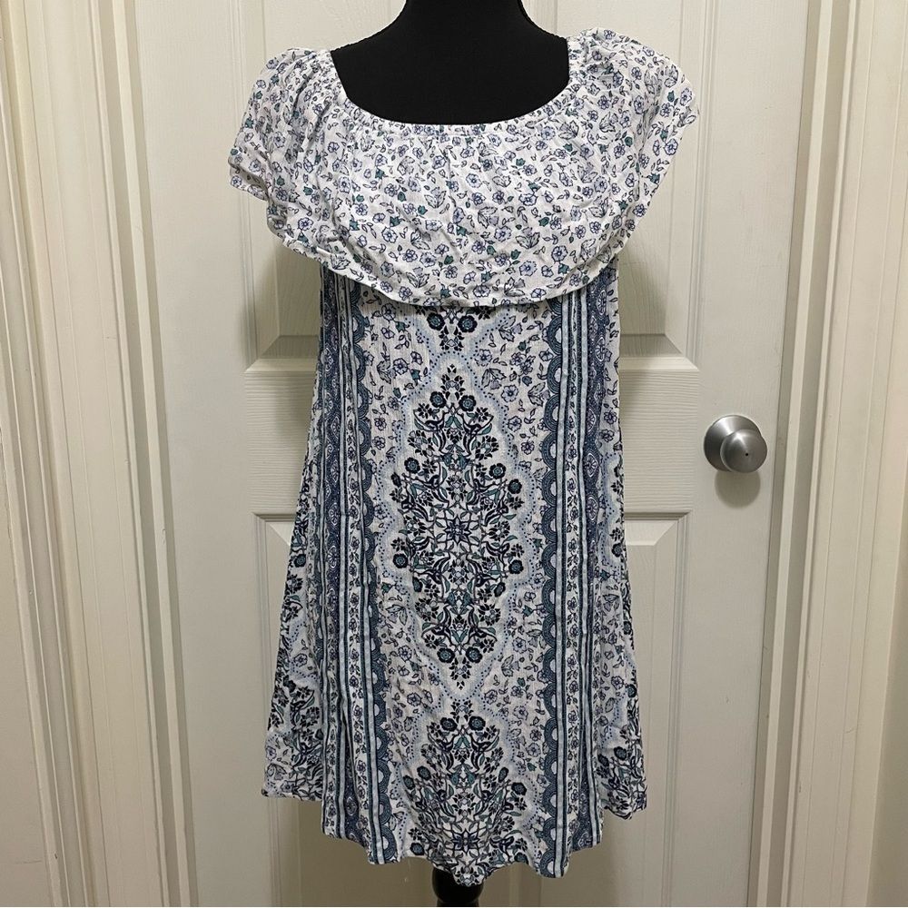 Wallflower Boho Floral Print Dress White & Blue Women's Size‎ Medium Cottage